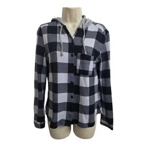 Retro Polly Esther Black and White Plaid Hoodie - Medium